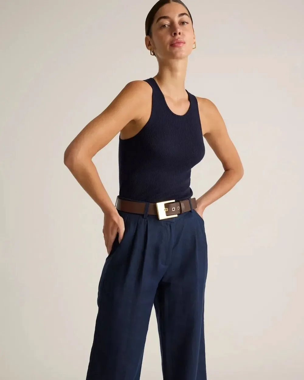 Quince 100% European Linen Pleated Trouser Pant Navy Size 6
